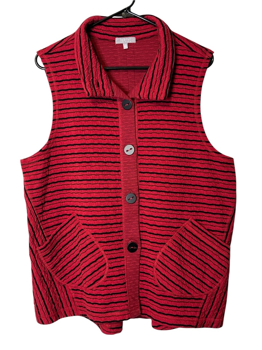 Habitat Andes Striped Button Vest Lagenlook Artsy Boho Eclectic Cottage Large